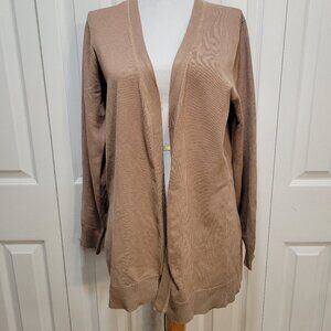 SPENSE KNITS Tan Beige Basic Peplum Open Front Cardigan Top sz L EUC Spring